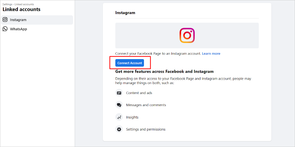 Facebook Page Connect Instagram Account