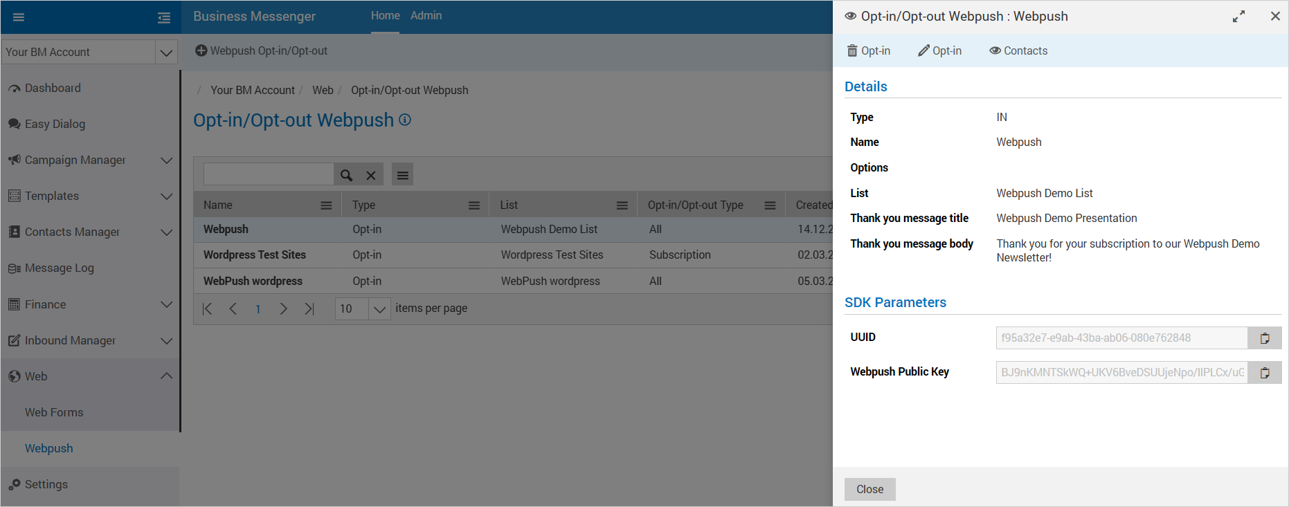 SDK parameters