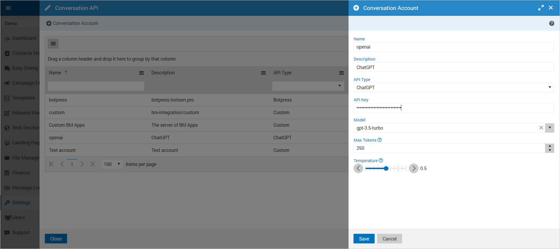 BM Settings Page